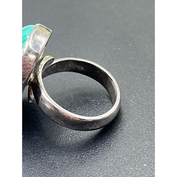 Signed Sterling silver Malachite Heart  Chakra Love Cabochon Bypass Ring 8-8.5 - Picture 9 of 11